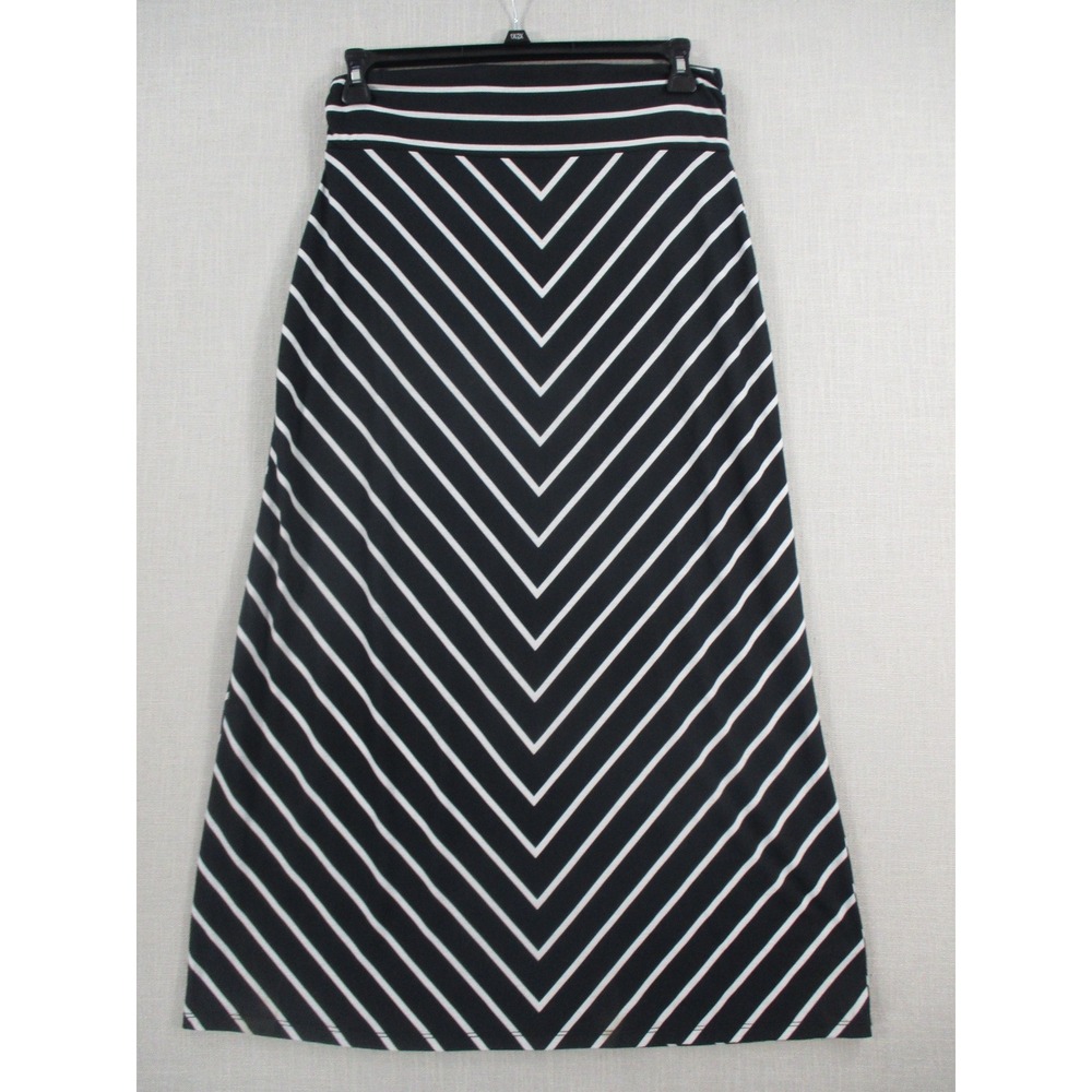 Faded Glory Womens Black White Chevron Stripe Maxi Skirt Size M 8-10 FGL24782ST3